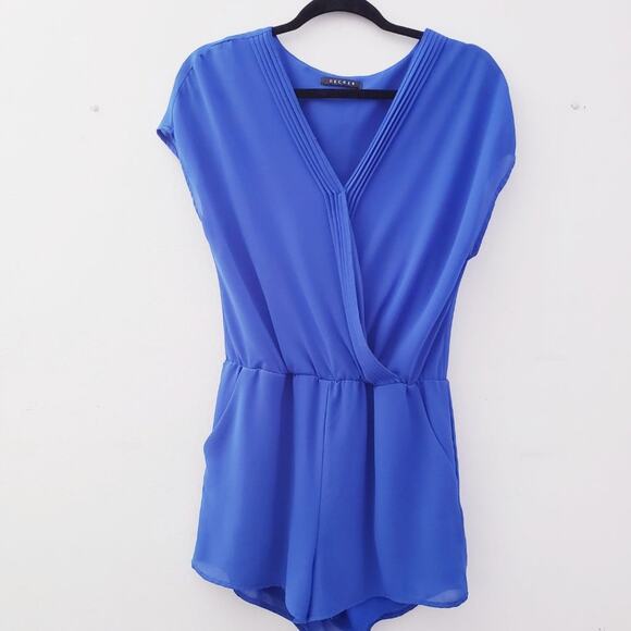 Decker Women's Royal Blue Sheer V-Neck Romper Small - Picture 1 of 8